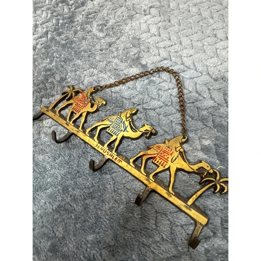 Vintage Brass Jerusalem Camel Wall Hook Rack 5‎ Hook Key Holder Souvenir Israel